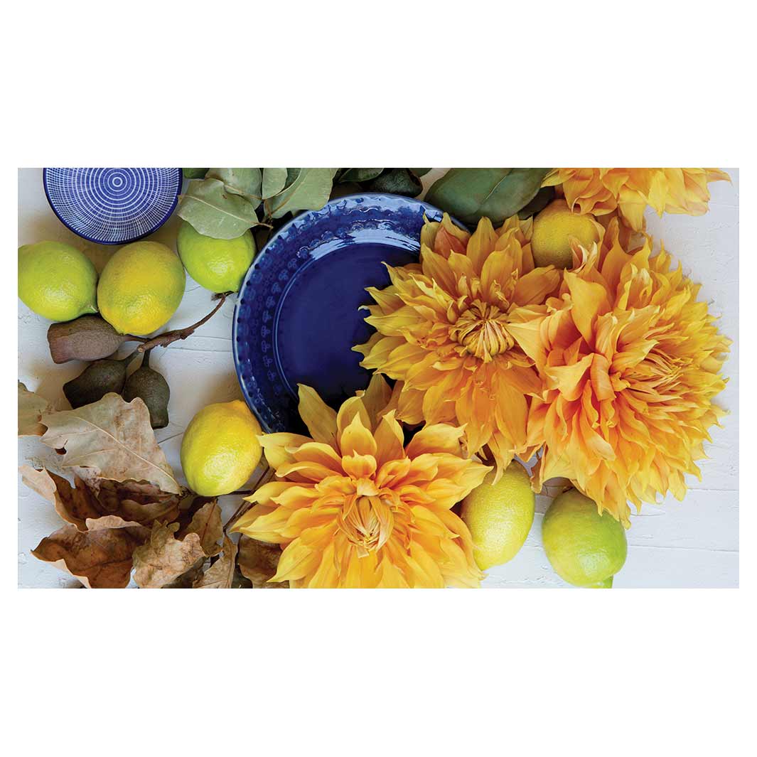 FLORAL YELLOW CHRYSANTHEMUM FLOWERS WITH FOLIAGE TABLECLOTH