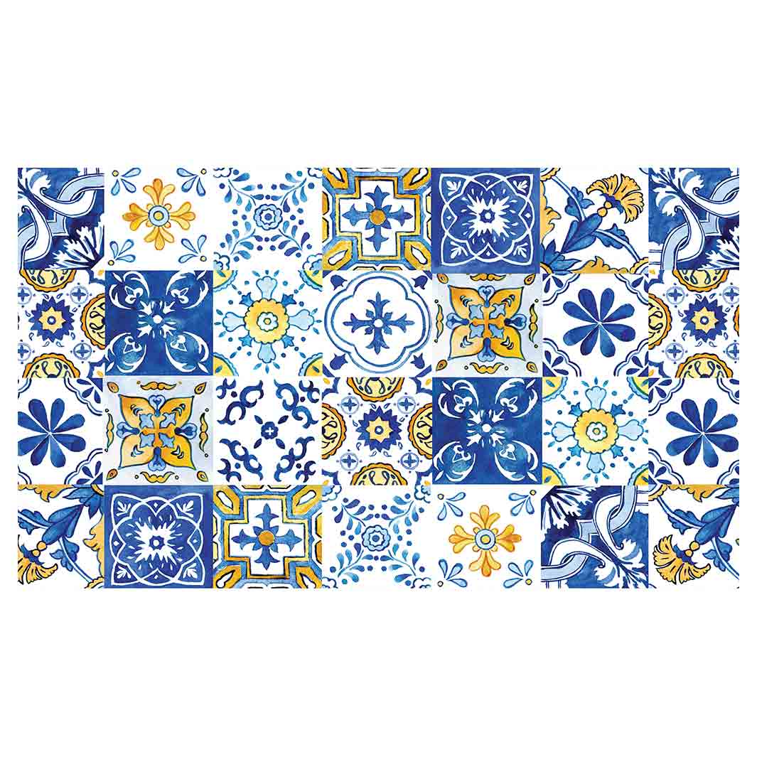 PATTERN BLUE AND YELLOW WATERCOLOUR LISBON TILE TABLECLOTH