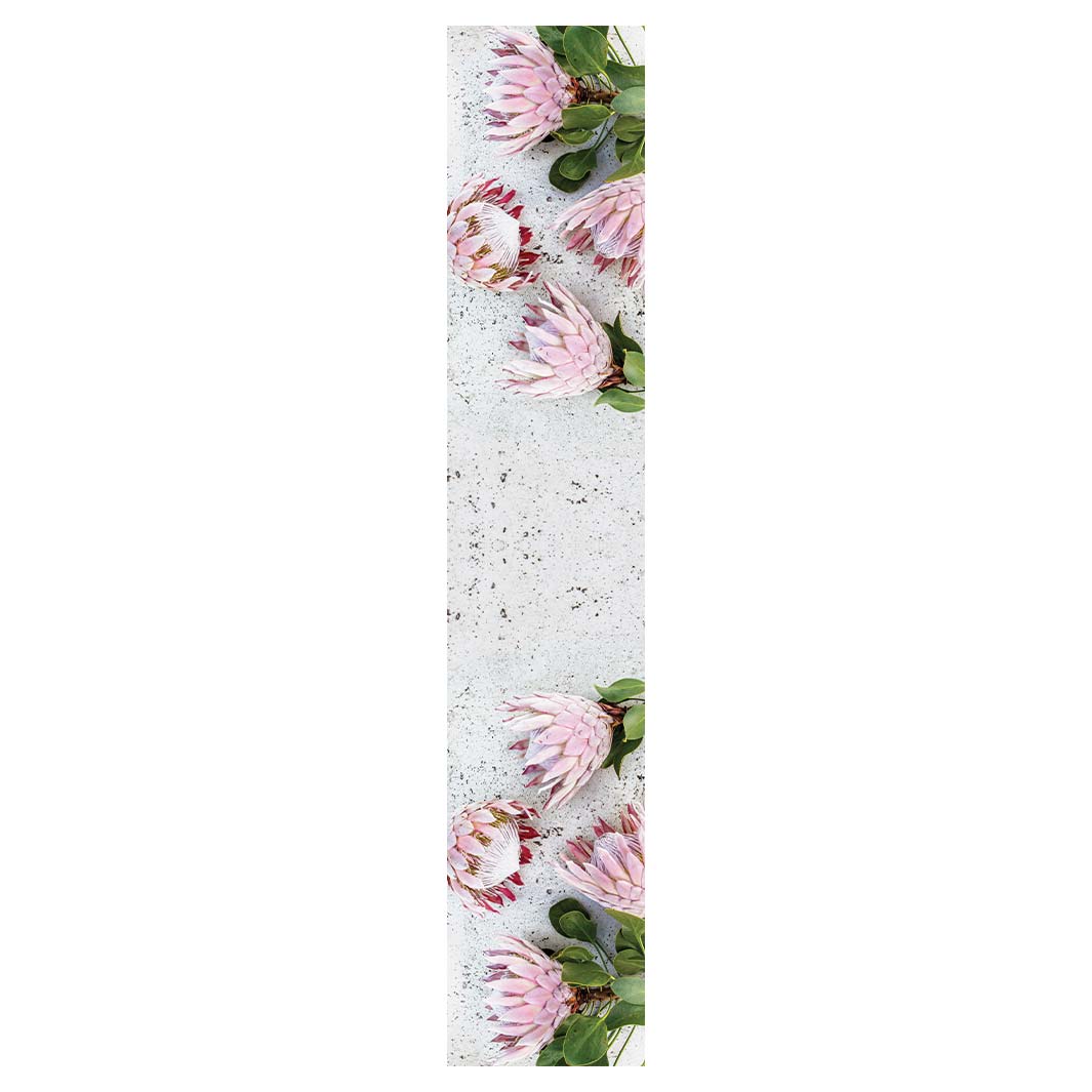 FLORAL PINK PROTEAS ON WHITE TABLE RUNNER