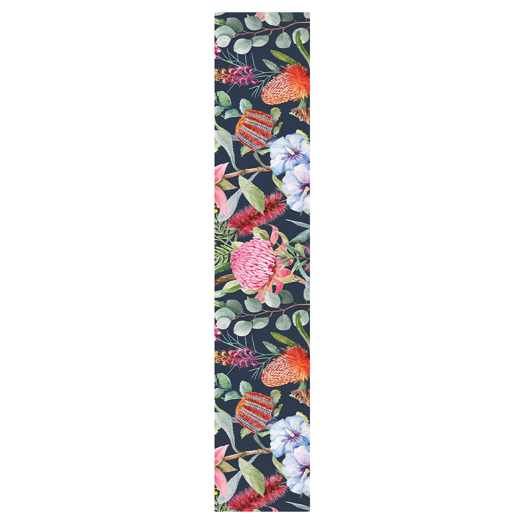 FLORAL NAVY MIXED FLOWERS WITH EUCALYPTUS LEAVES TABLE RUNNER