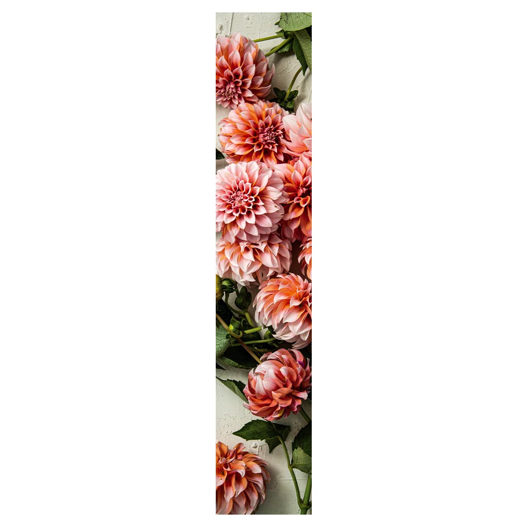 FLORAL ORANGE SCATTERED DAHLIAS WITH LEAVES TABLE RUNNER