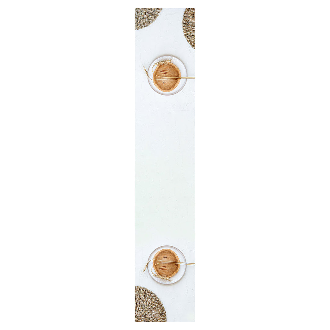 NATURAL BEIGE WHEAT ON WOOD AND WHITE TABLE RUNNER