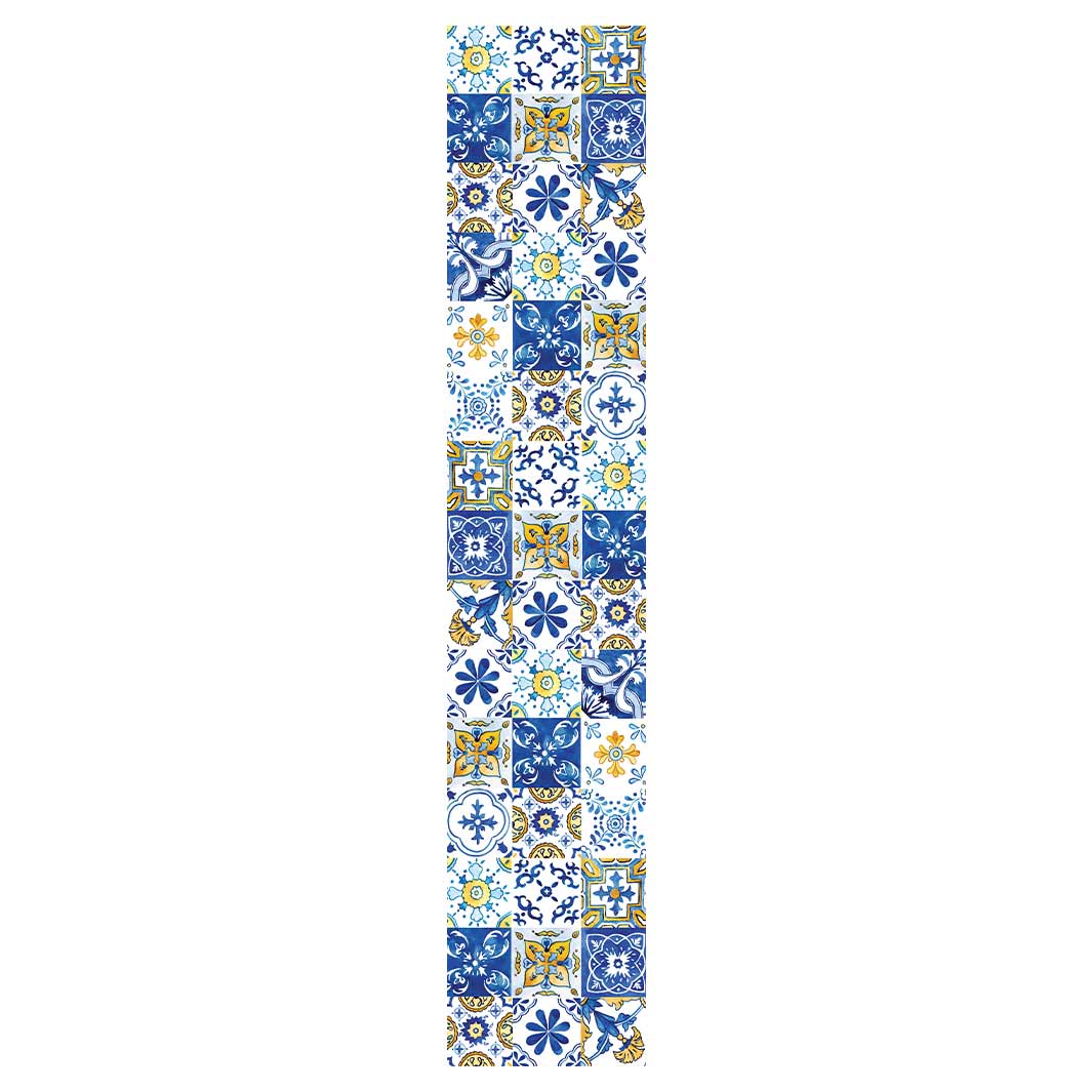 PATTERN BLUE AND YELLOW WATERCOLOUR LISBON TILE TABLE RUNNER