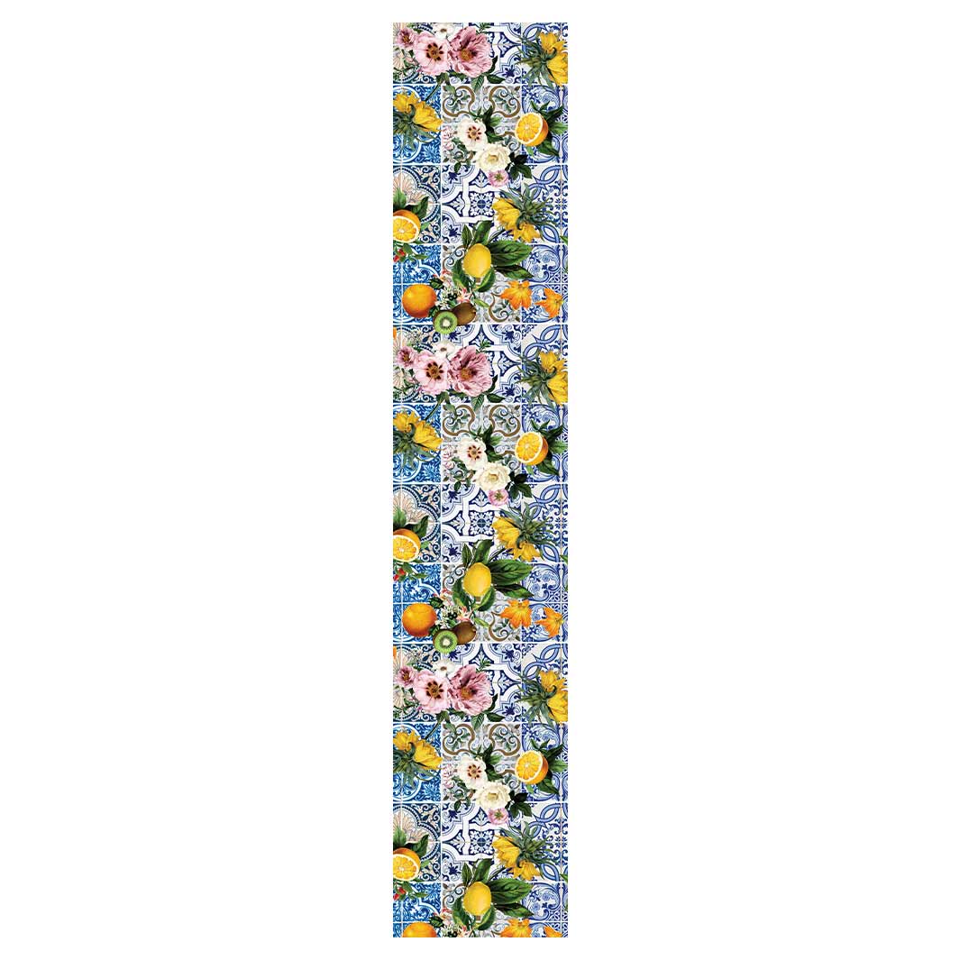 PATTERN BLUE LISBON TILE WITH LEMONS & FLOWERS TABLE RUNNER