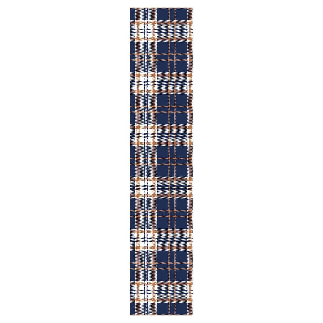 NAVY AND GOLD PLAID PATTERN TABLE RUNNER