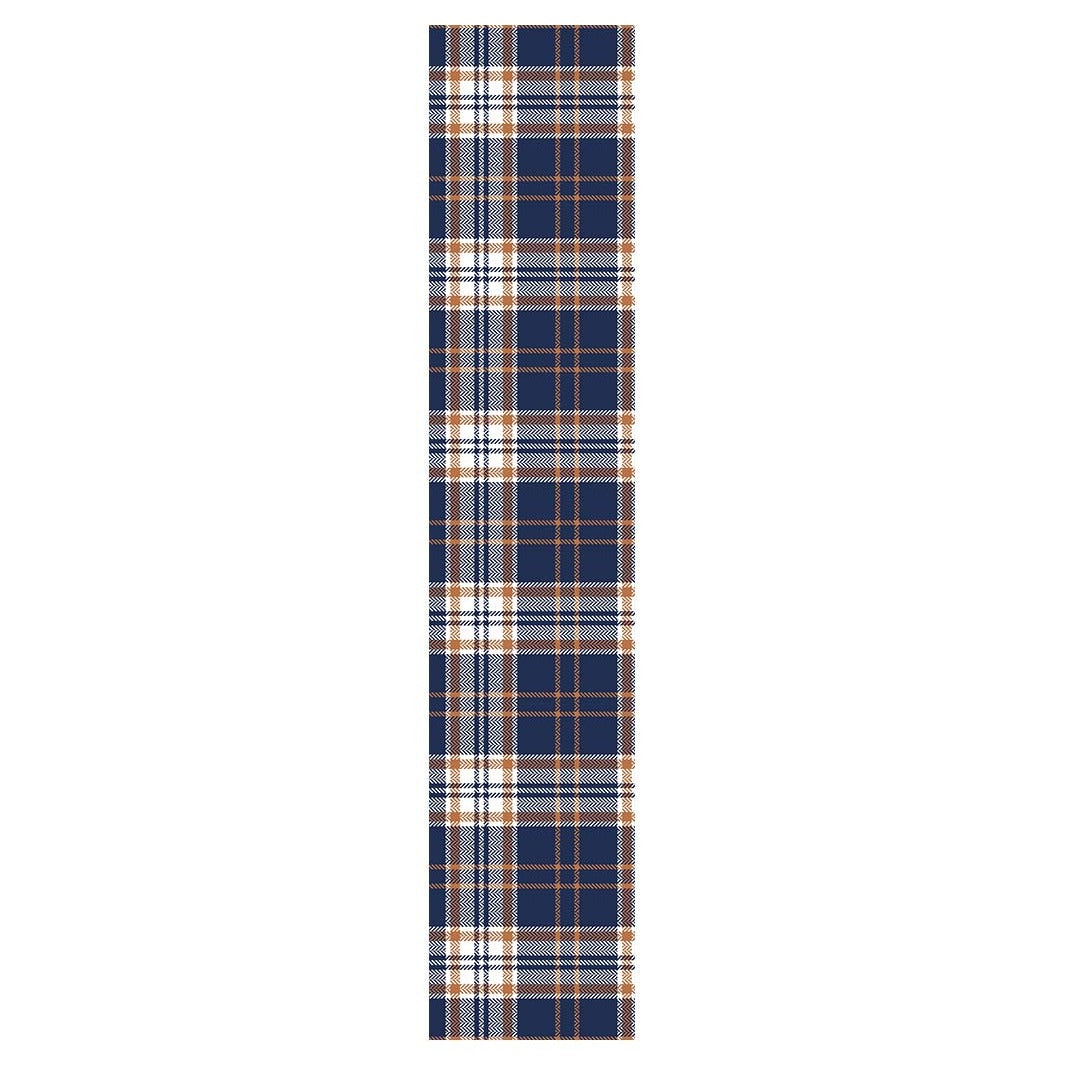 NAVY AND GOLD PLAID PATTERN TABLE RUNNER