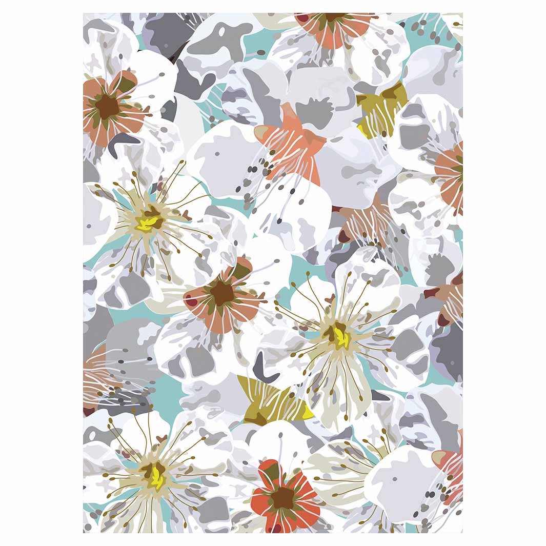 ABSTRACT FLOWERS GREY AND ORANGE PATTERN TEA TOWEL