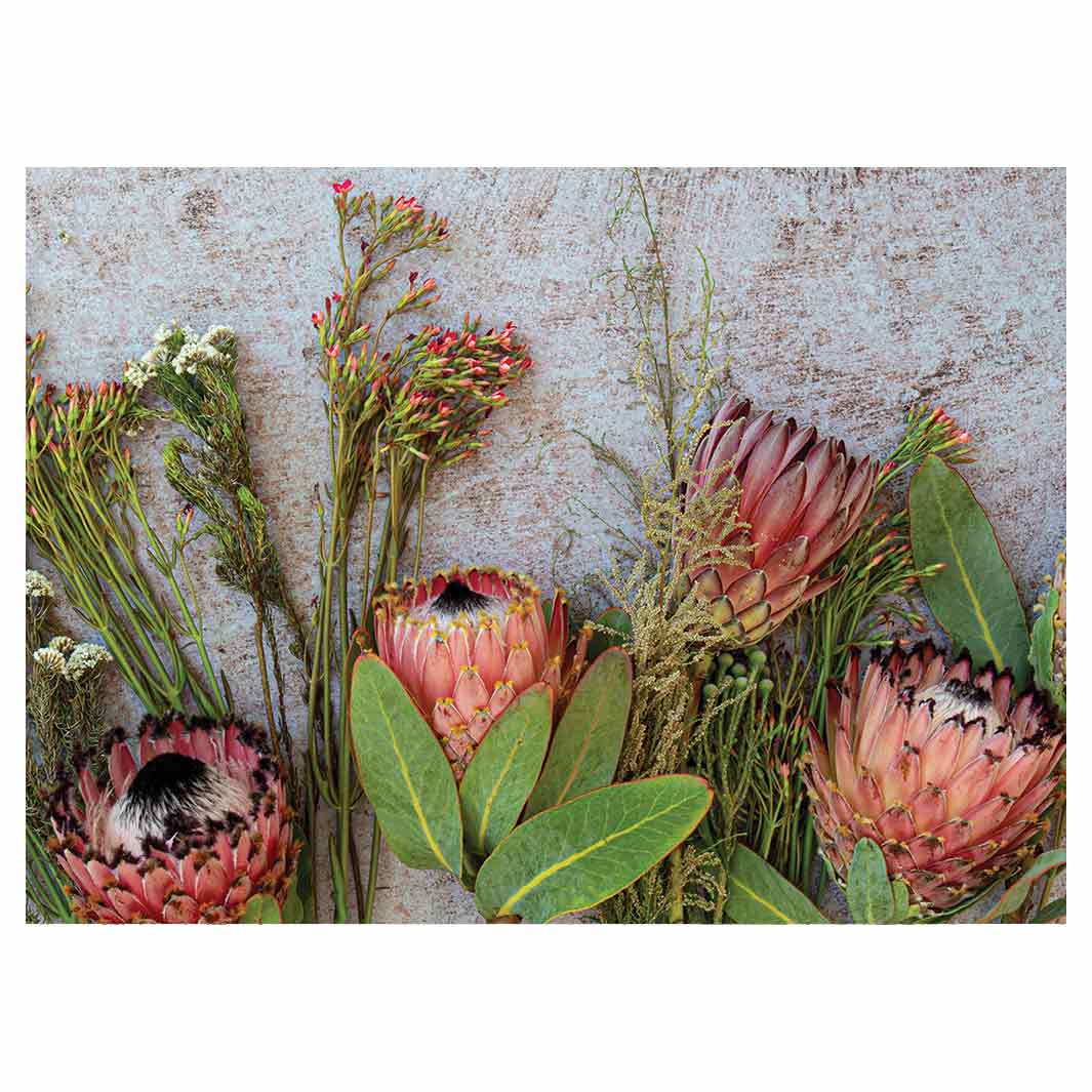 FLORAL PINK MIXED PROTEAS WITH GREEN FOLIAGE TEA TRAY