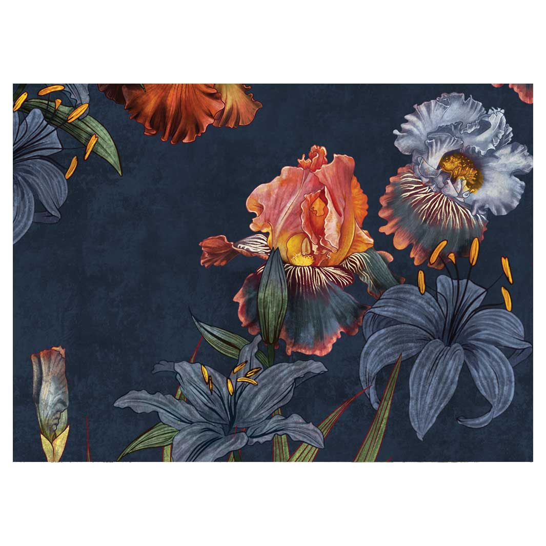 FLORAL NAVY LILIES AND IRIS PAINTING TEA TRAY
