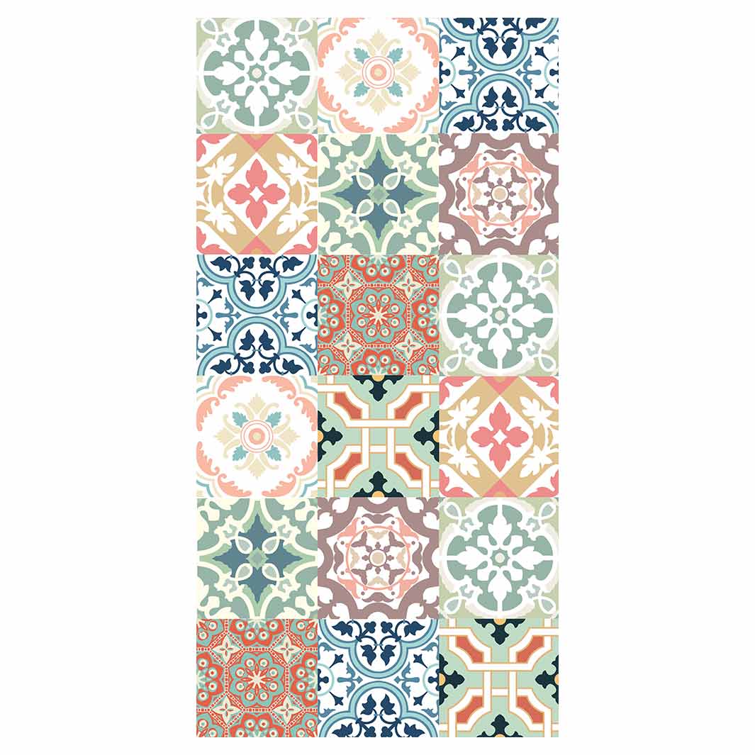 PATTERN TEAL AND ORANGE TILE VINYL FOAM RUNNER MAT