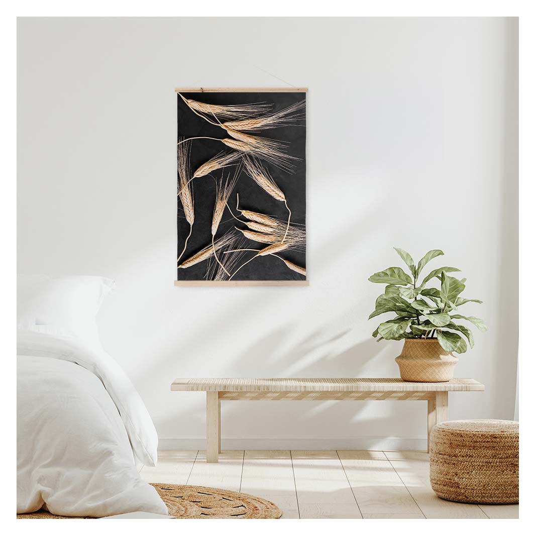 SCATTERED WHEAT ON BLACK WALL HANGING