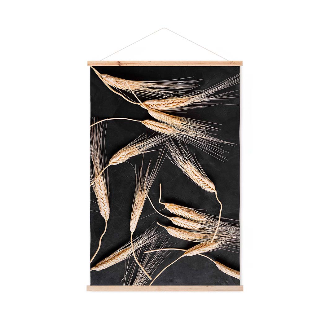 SCATTERED WHEAT ON BLACK WALL HANGING