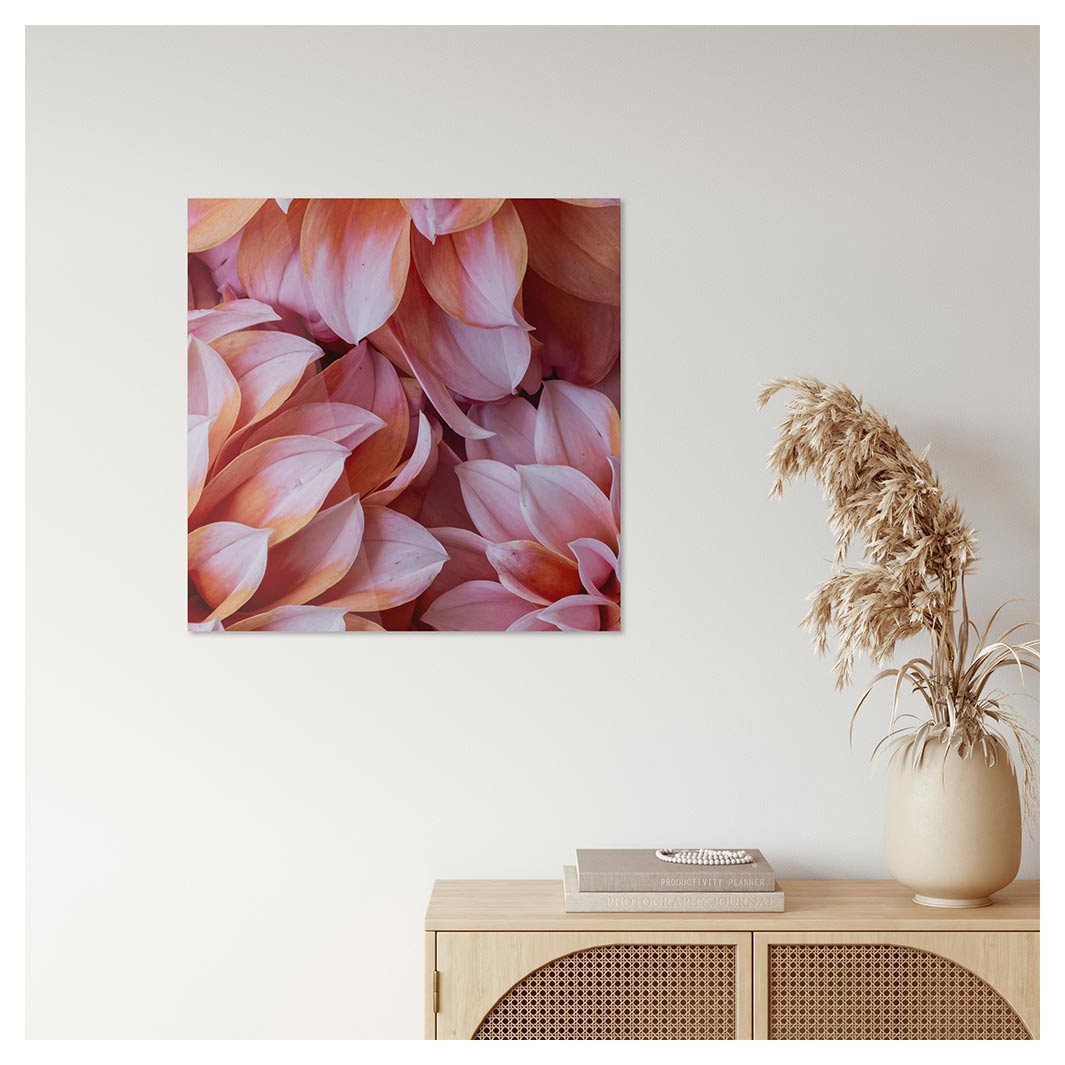 FLORAL PINK AND ORANGE DAHLIA FLOWERS PERSPEX