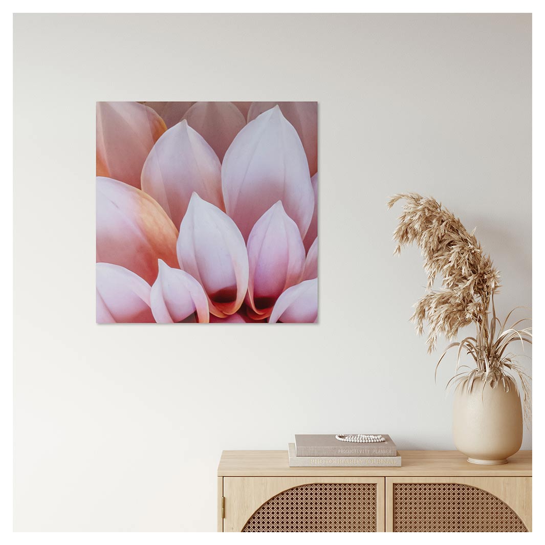FLORAL LIGHT PINK AND ORANGE DAHLIA FLOWERS PERSPEX