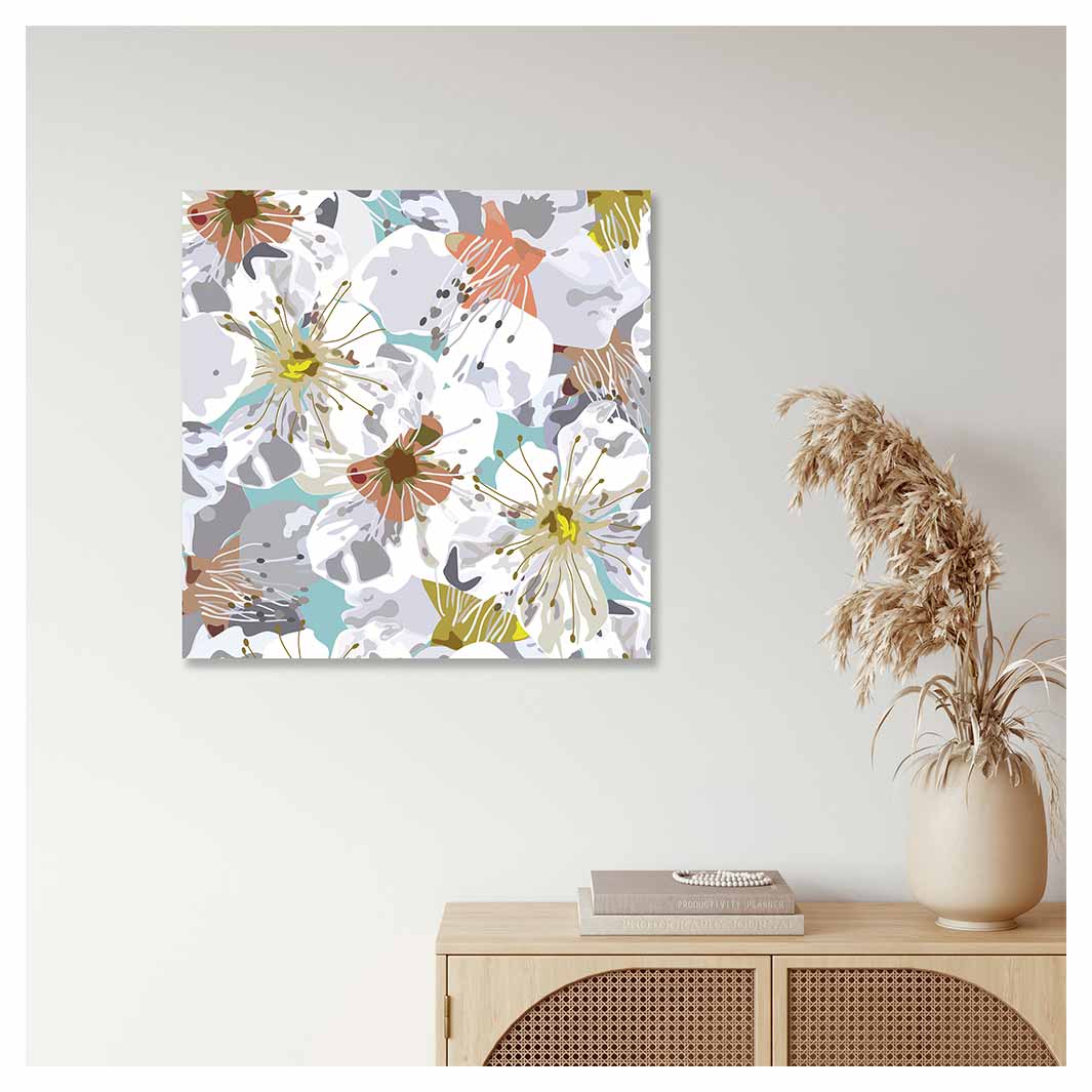 ABSTRACT FLOWERS GREY AND ORANGE PATTERN PERSPEX