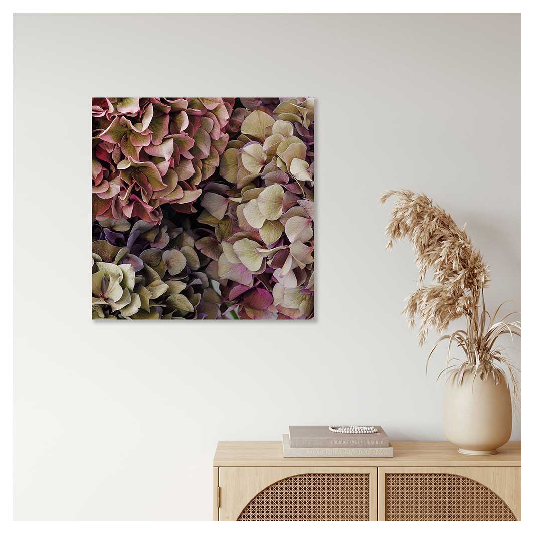 HYDRANGEA DEEP FLORAL TONES PERSPEX