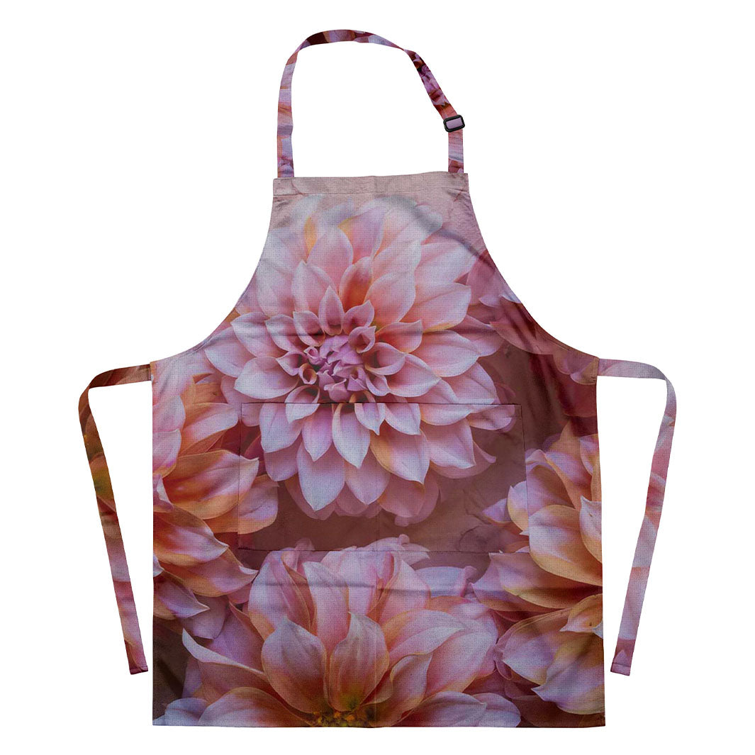 FLORAL PINK AND ORANGE DAHLIA FLOWERS APRON