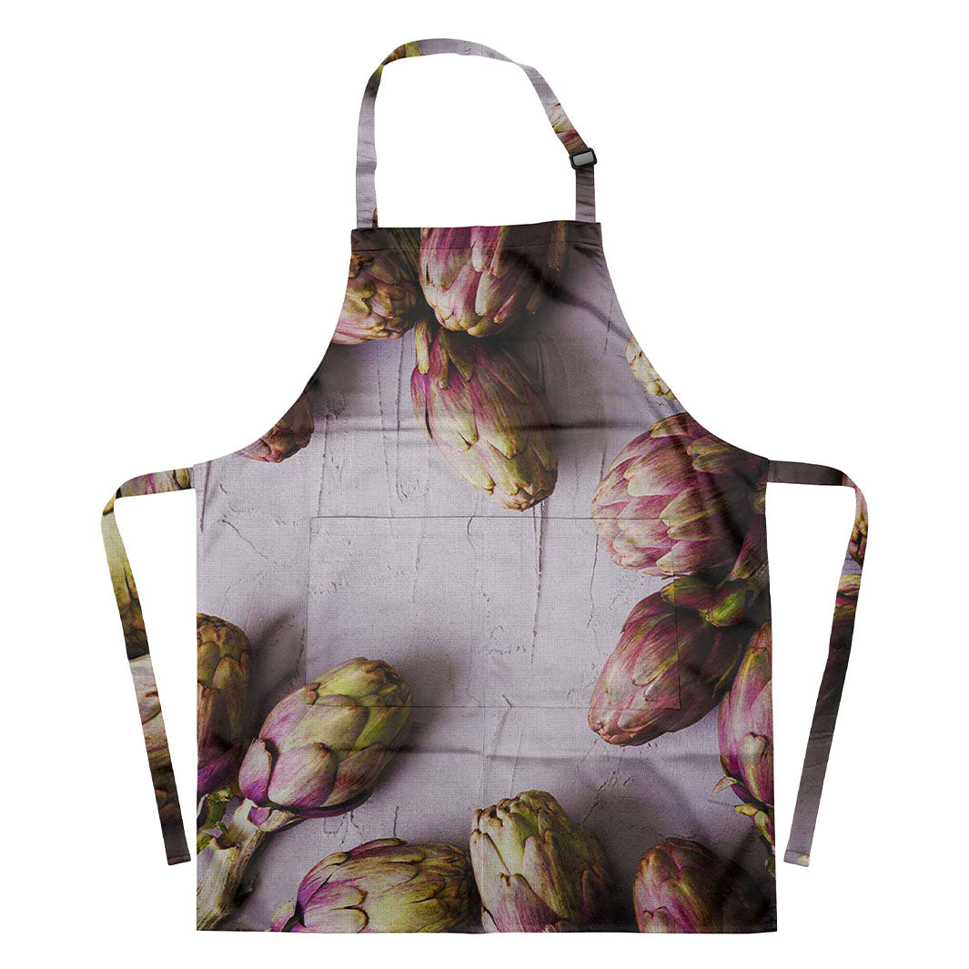 ARTICHOKE DARK PURPLE ON GREY APRON