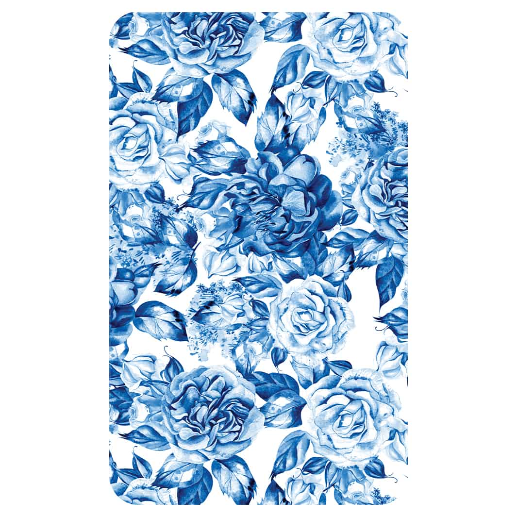 BLUE ROSE GARDEN ON WHITE KITCHEN TOWEL