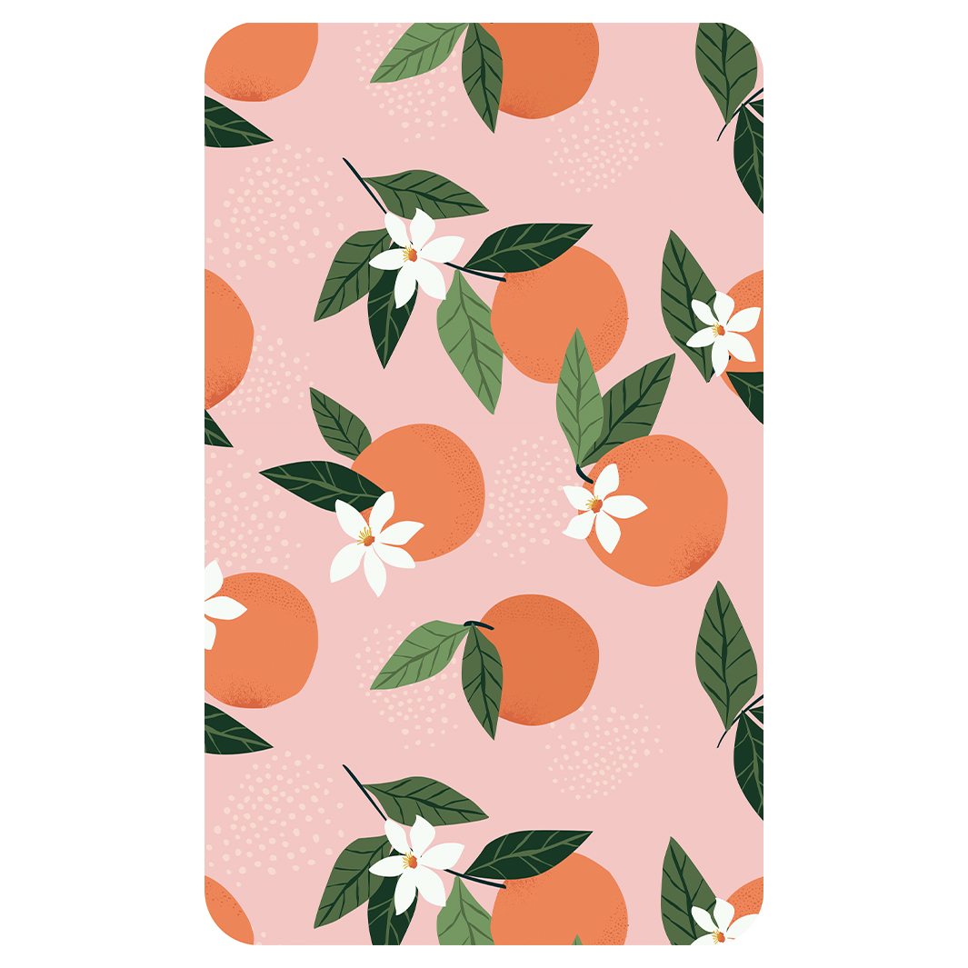 CITRUS AND BLOSSOMS ON PINK KITCHEN TOWEL