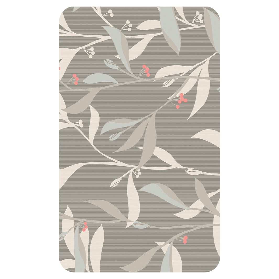 LEAVES WITH BERRIES ON TAUPE KITCHEN TOWEL