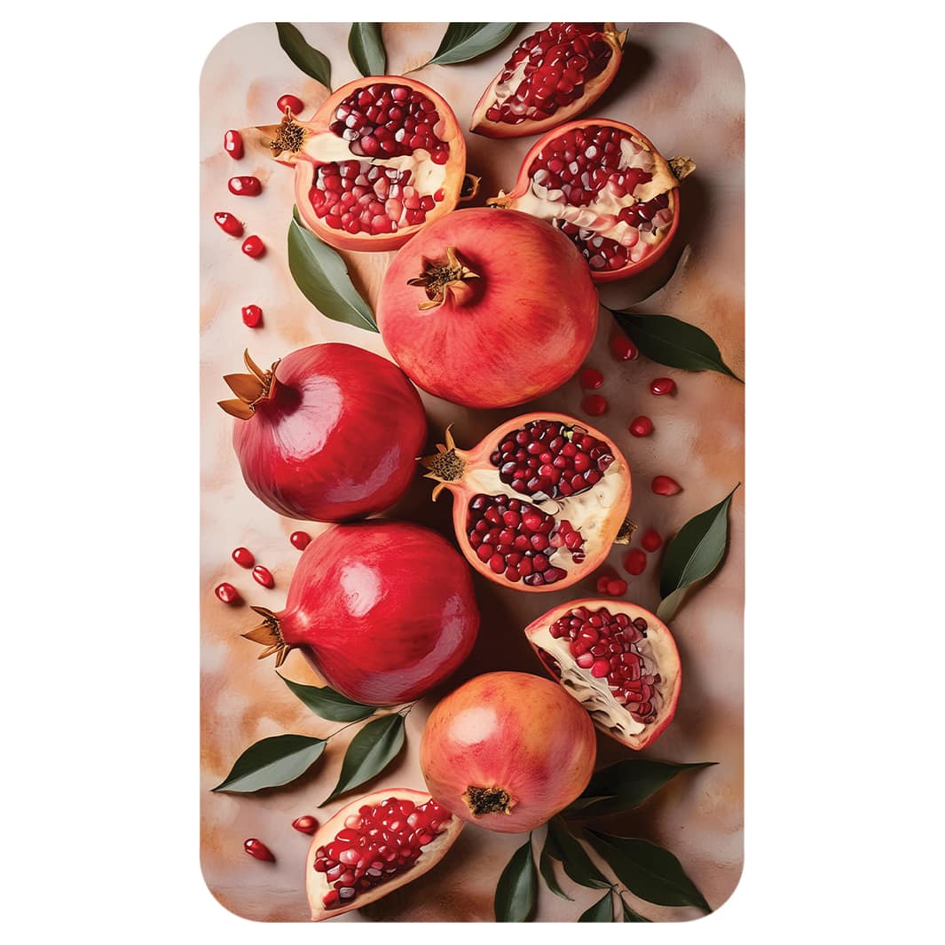 RED POMEGRANATES WITH LEAVES AND SEEDS KITCHEN TOWEL