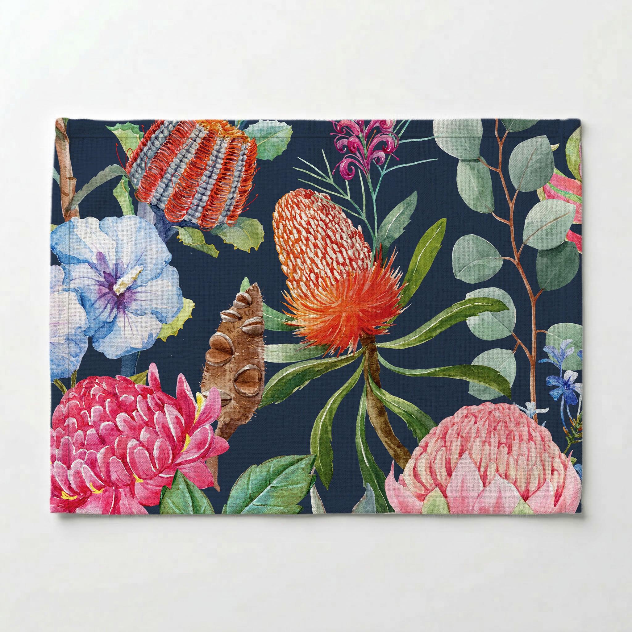 FLORAL NAVY MIXED FLOWERS WITH EUCALYPTUS LEAVES PLACEMAT