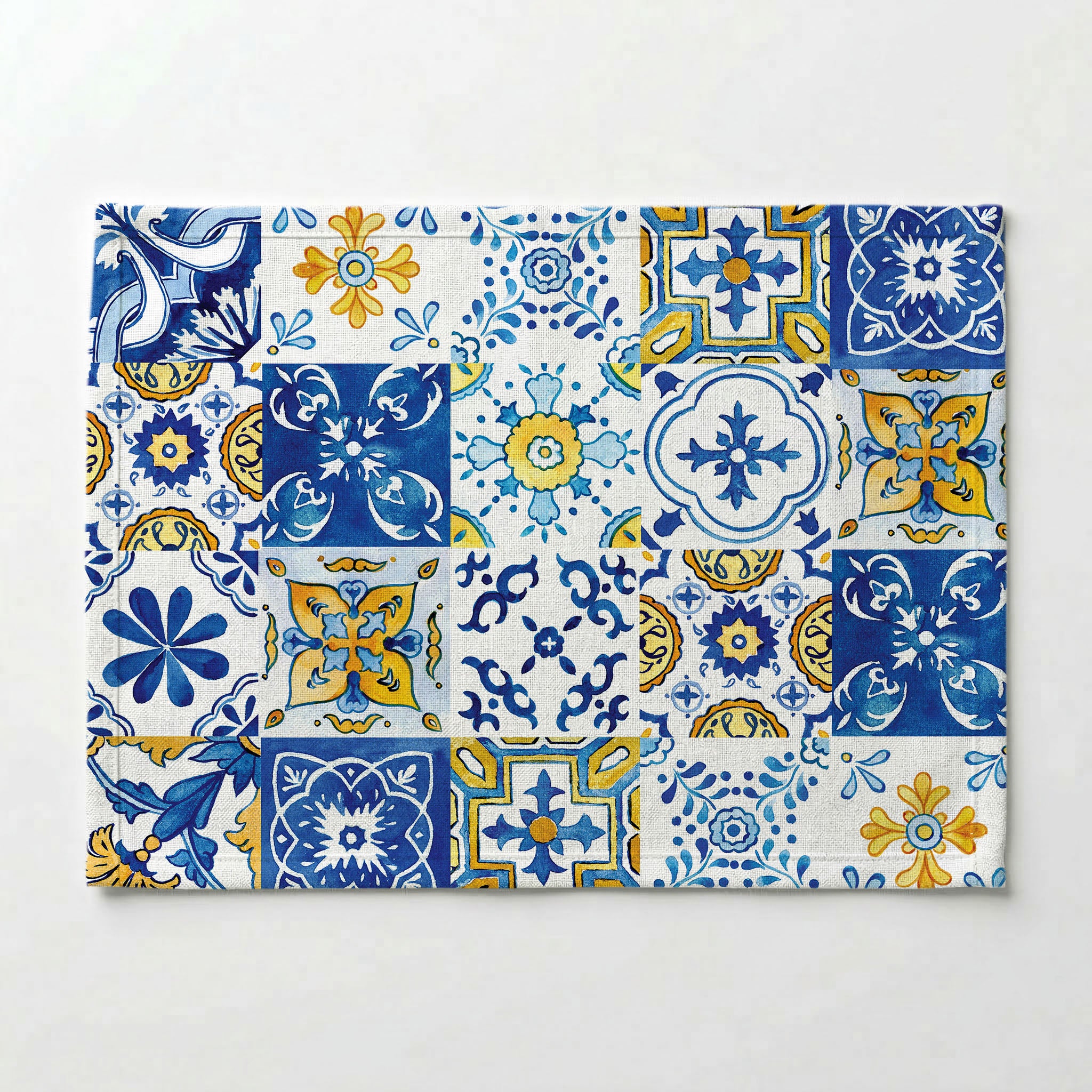PATTERN BLUE AND YELLOW WATERCOLOUR LISBON TILE PLACEMAT