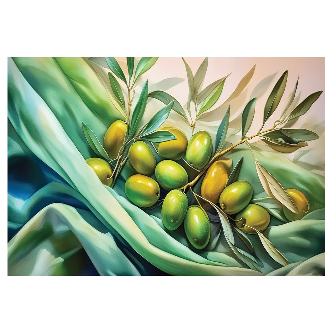 GREEN OLIVES ON SILK PLACEMAT