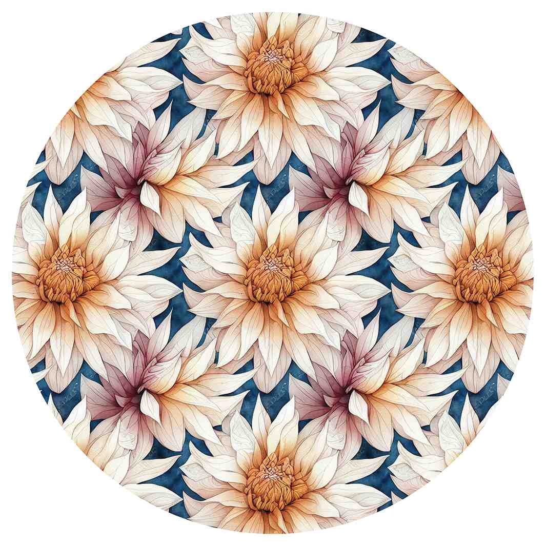 GOLDEN FLORALS ON MIDNIGHT BLUE ROUND RUG