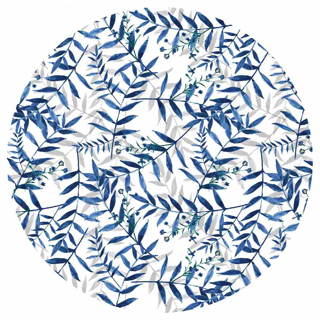 BLUE AND GREY LEAFY LAYERS ROUND RUG