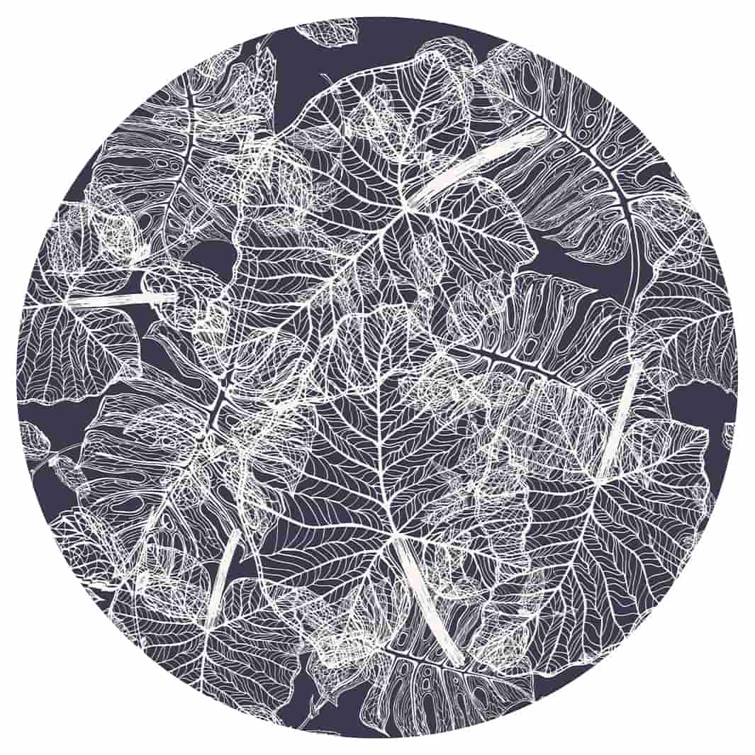 TROPICAL LINE ART ON NAVY ROUND RUG