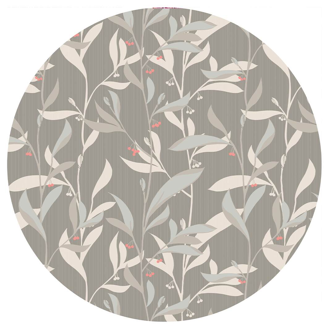 LEAVES WITH BERRIES ON TAUPE ROUND RUG