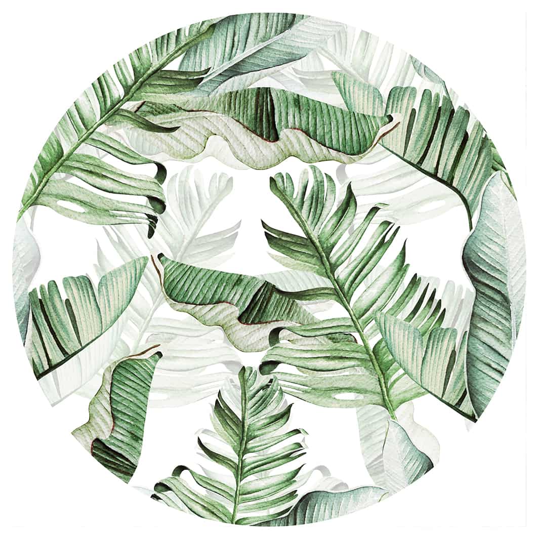 GREEN WATERCOLOUR PALM LEAVES PATTERN ROUND RUG