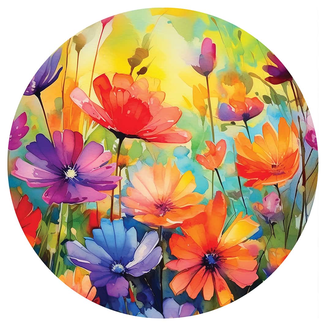 VIBRANT WATERCOLOUR DAISIES ROUND RUG