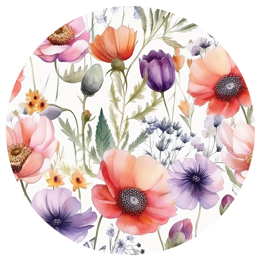 WATERCOLOUR WILDFLOWER PATTERN ROUND RUG