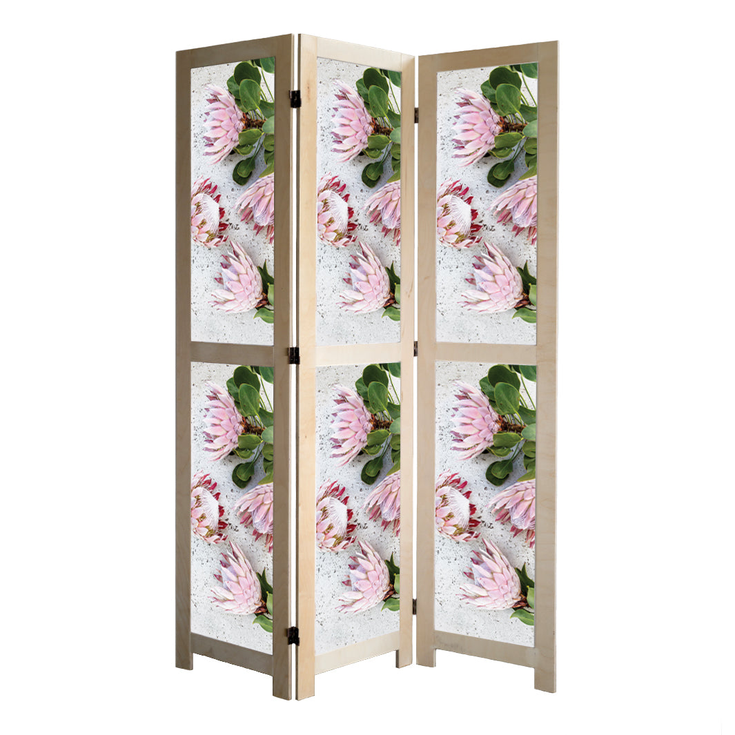 FLORAL PINK PROTEAS ON WHITE ROOM DIVIDER