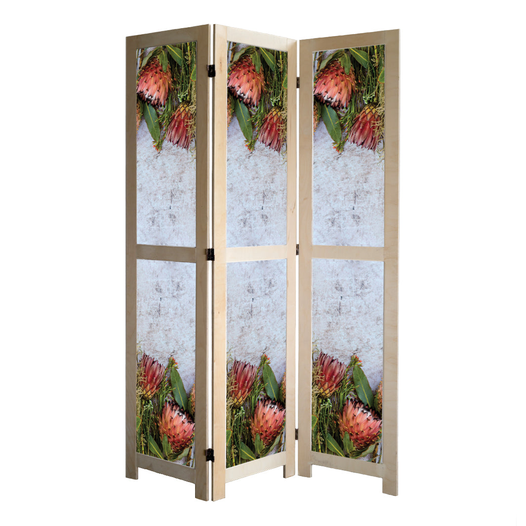 FLORAL PINK MIXED PROTEAS WITH GREEN FOLIAGE ROOM DIVIDER