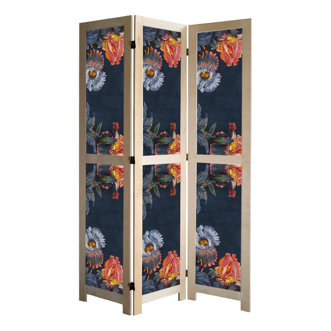 FLORAL NAVY LILIES AND IRIS PAINTING ROOM DIVIDER