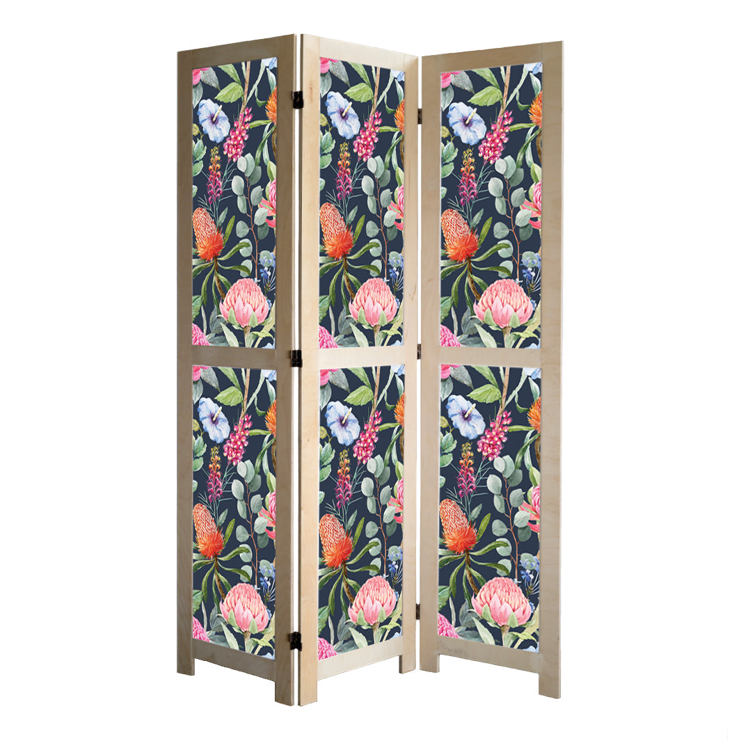 FLORAL NAVY MIXED FLOWERS WITH EUCALYPTUS LEAVES ROOM DIVIDER