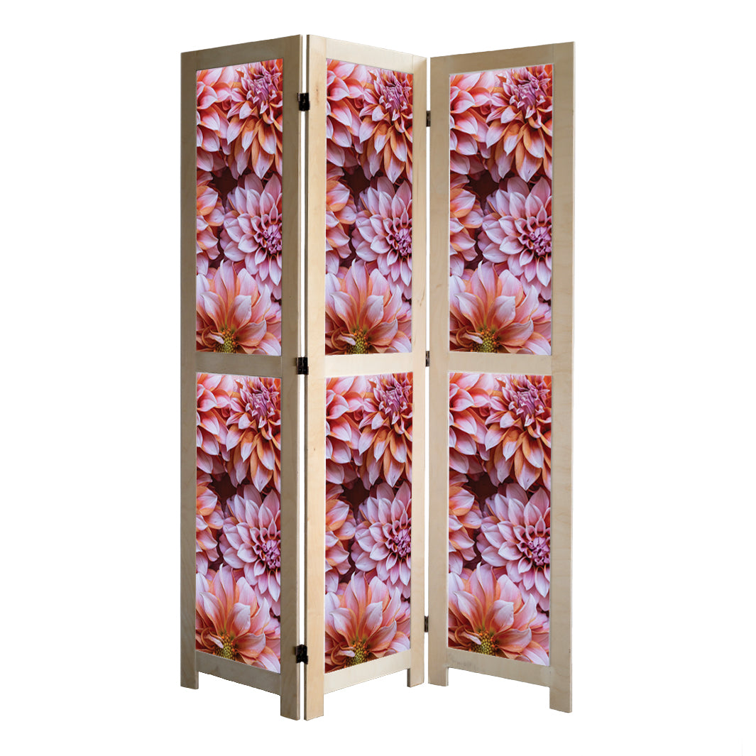 FLORAL PINK AND ORANGE DAHLIA FLOWERS ROOM DIVIDER