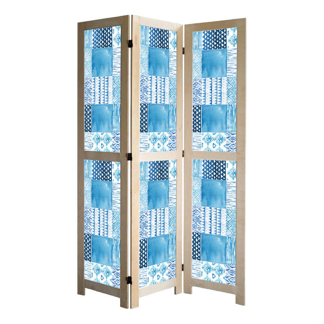 PATTERN BLUE WATERCOLOUR TILE ROOM DIVIDER