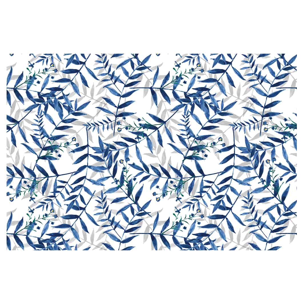 BLUE AND GREY LEAFY LAYERS RECTANGULAR RUG