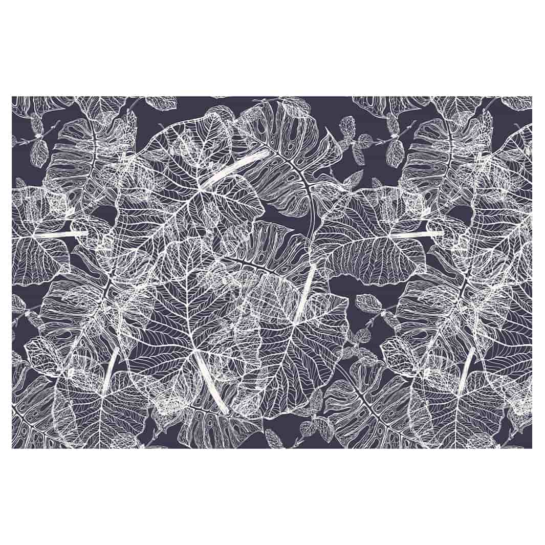 TROPICAL LINE ART ON NAVY RECTANGULAR RUG