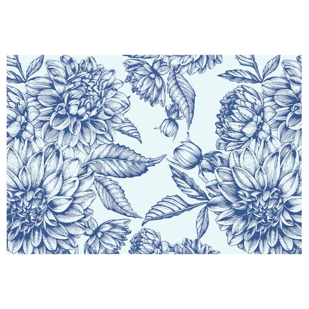 BLUE BOTANICAL LINE ART RECTANGULAR RUG