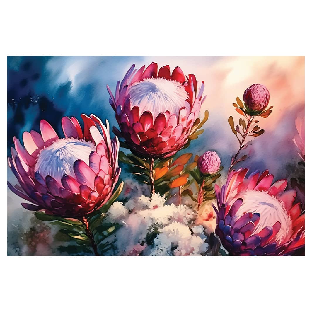 DEEP PINK PROTEAS DURING DUSK RECTANGULAR RUG