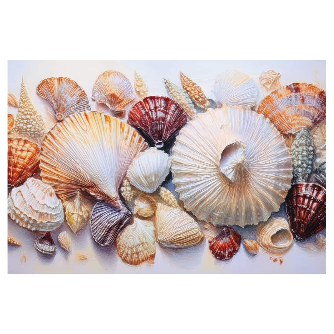 DRAWN SEASHELLS ON WHITE RECTANGULAR RUG