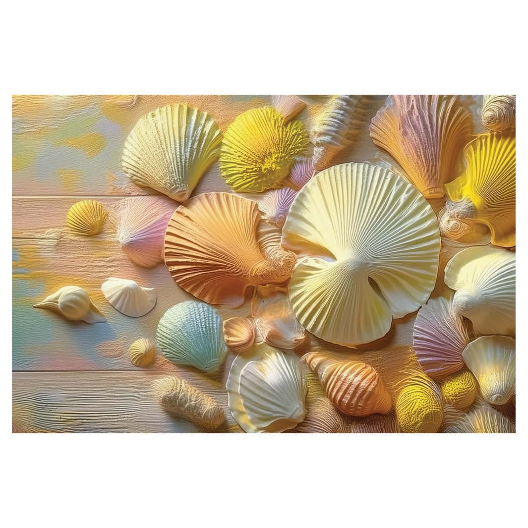 PASTEL SEASHELLS ON WOOD RECTANGULAR RUG