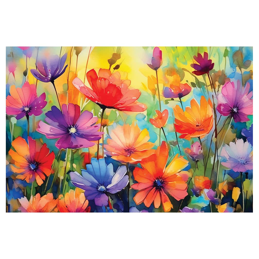 VIBRANT WATERCOLOUR DAISIES RECTANGULAR RUG