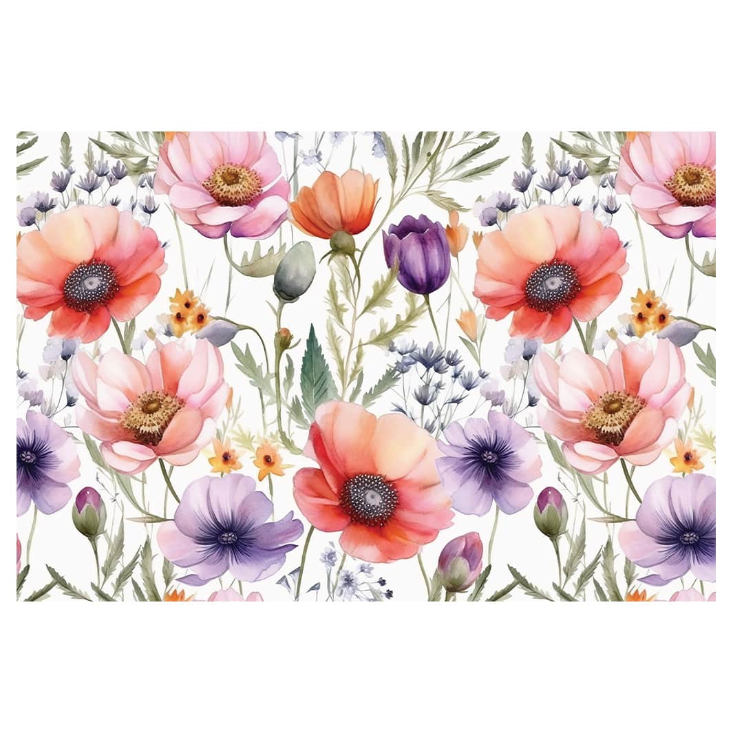 WATERCOLOUR WILDFLOWER PATTERN RECTANGULAR RUG